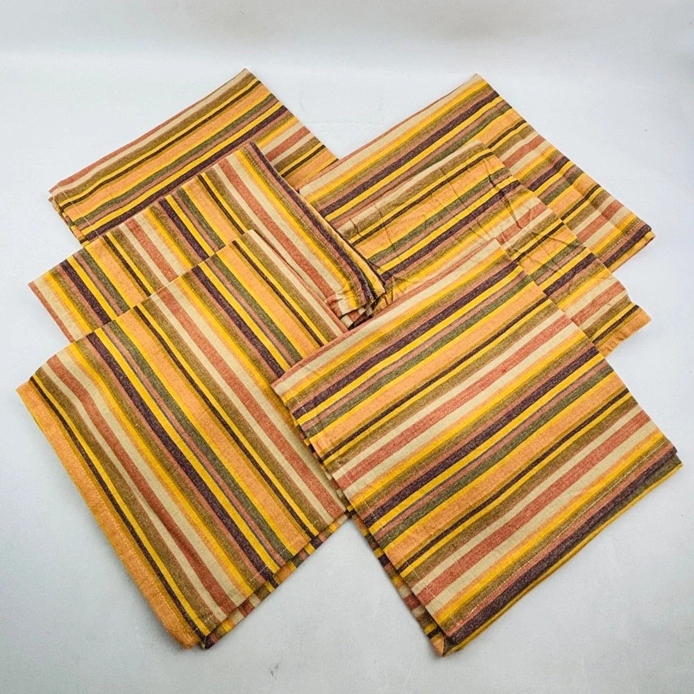 Crate & Barrel Provence Stripe Napkin Set of 6 Orange Yellow‎ Brown Fall Autumn